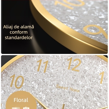 Ceas de perete, stil lux ușor, model 985, mișcare mecanică, mișcare Sun, alimentare cu baterie, cadran metalic, geam din sticlă, camera de zi