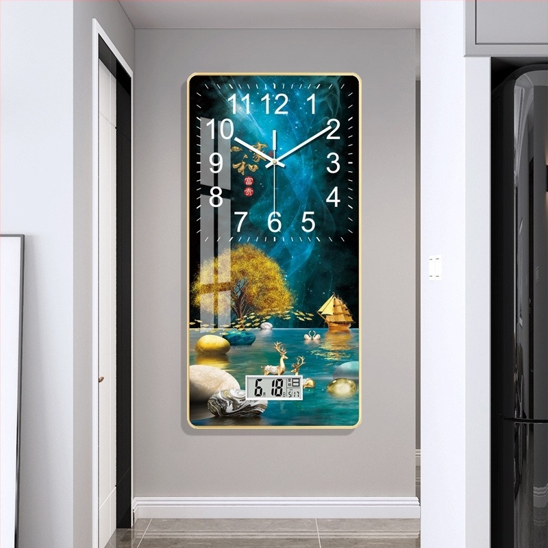 Ceas de perete, design modern dreptunghiular, afișaj LCD + analogic, calendar perpetuu, termometru (mișcare cuarț, alimentare cu baterii)