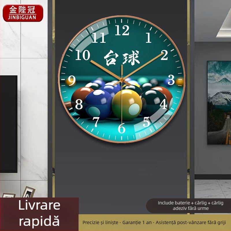 Ceas de perete pentru camera de biliard | Stil modern, Mișcare cuarț, alimentare cu baterii, carcasă din plastic
