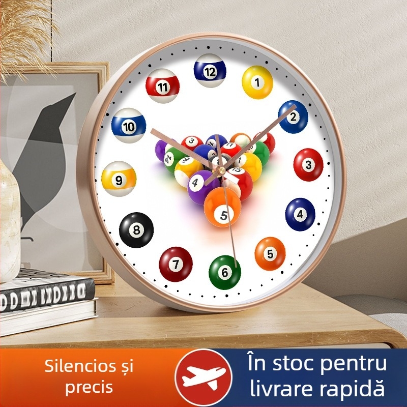 Ceas de perete - mișcare quartz silențioasă, alimentat cu baterii, carcasă din plastic, geam din sticlă, decorativ