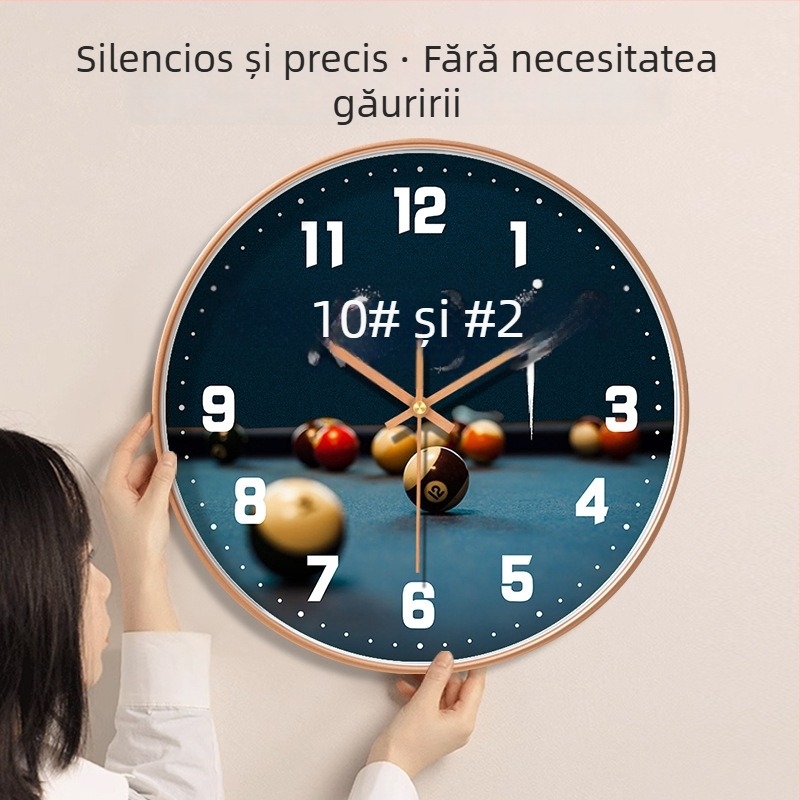 Ceas de perete - mișcare quartz silențioasă, alimentat cu baterii, carcasă din plastic, geam din sticlă, decorativ