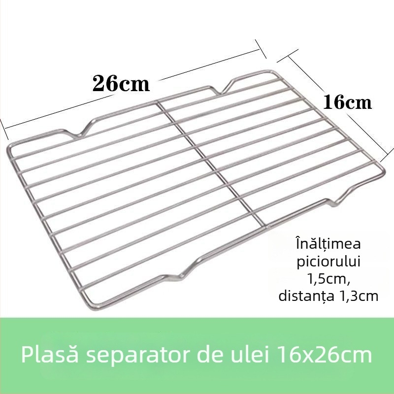 Tavă pătrată din oțel inoxidabil, pentru uz comercial, cu rack din plasă pentru controlul uleiului, tavă de filtrare apă-ulei, prezentare pentru alimente, pentru frigere și condimentare