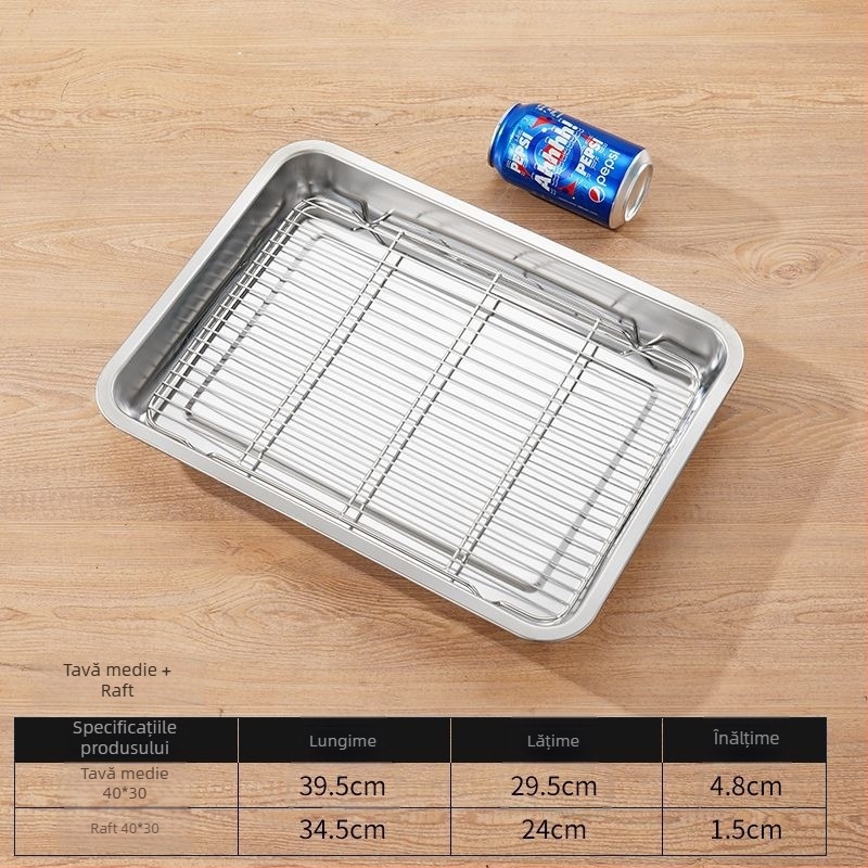 Tavă pătrată din oțel inoxidabil, pentru uz comercial, cu rack din plasă pentru controlul uleiului, tavă de filtrare apă-ulei, prezentare pentru alimente, pentru frigere și condimentare