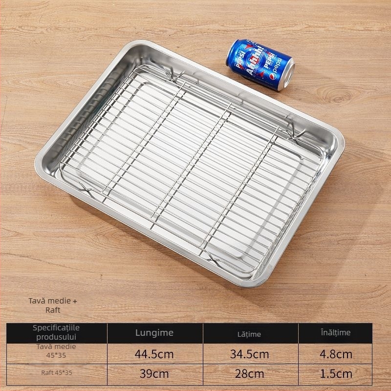 Tavă pătrată din oțel inoxidabil, pentru uz comercial, cu rack din plasă pentru controlul uleiului, tavă de filtrare apă-ulei, prezentare pentru alimente, pentru frigere și condimentare