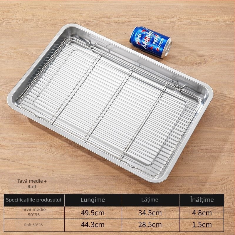 Tavă pătrată din oțel inoxidabil, pentru uz comercial, cu rack din plasă pentru controlul uleiului, tavă de filtrare apă-ulei, prezentare pentru alimente, pentru frigere și condimentare