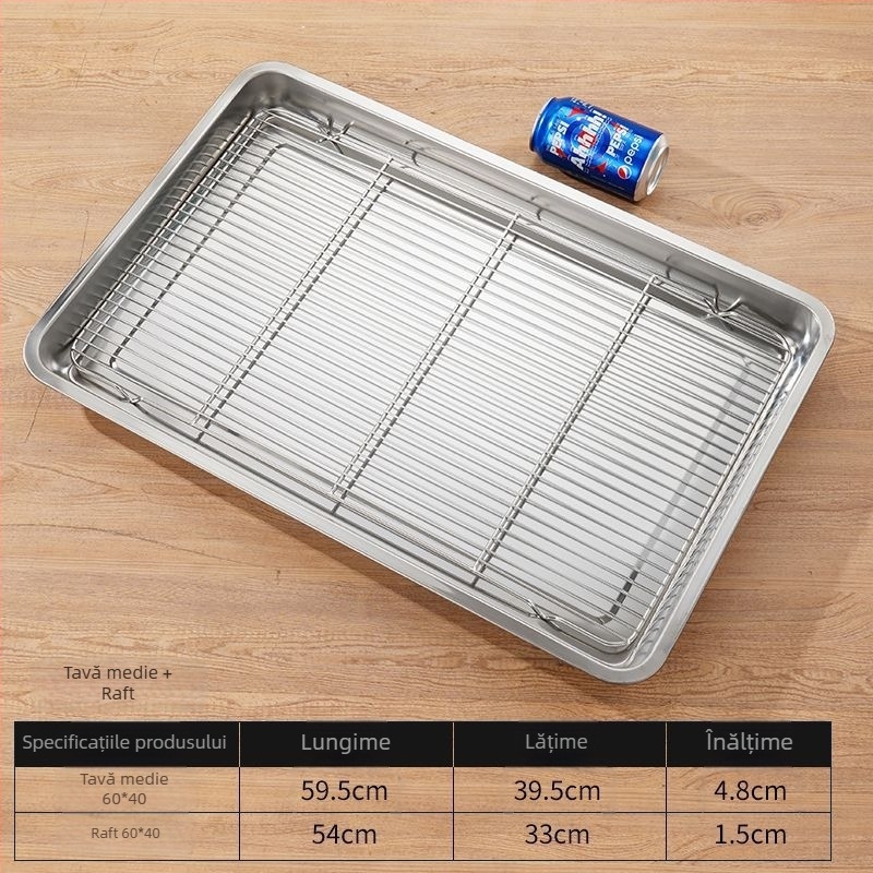 Tavă pătrată din oțel inoxidabil, pentru uz comercial, cu rack din plasă pentru controlul uleiului, tavă de filtrare apă-ulei, prezentare pentru alimente, pentru frigere și condimentare