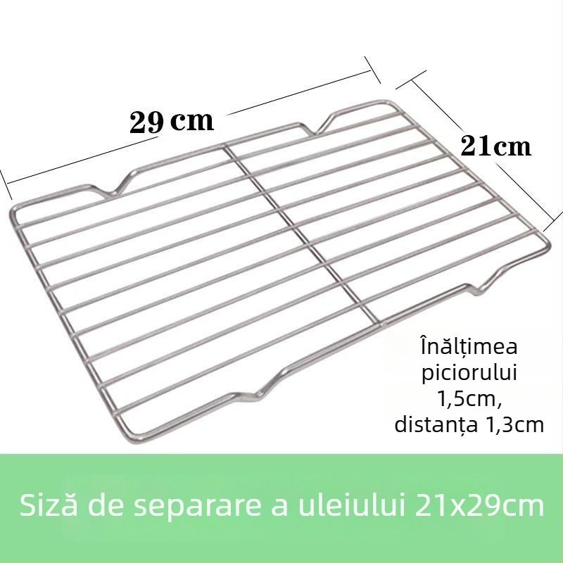 Tavă pătrată din oțel inoxidabil, pentru uz comercial, cu rack din plasă pentru controlul uleiului, tavă de filtrare apă-ulei, prezentare pentru alimente, pentru frigere și condimentare