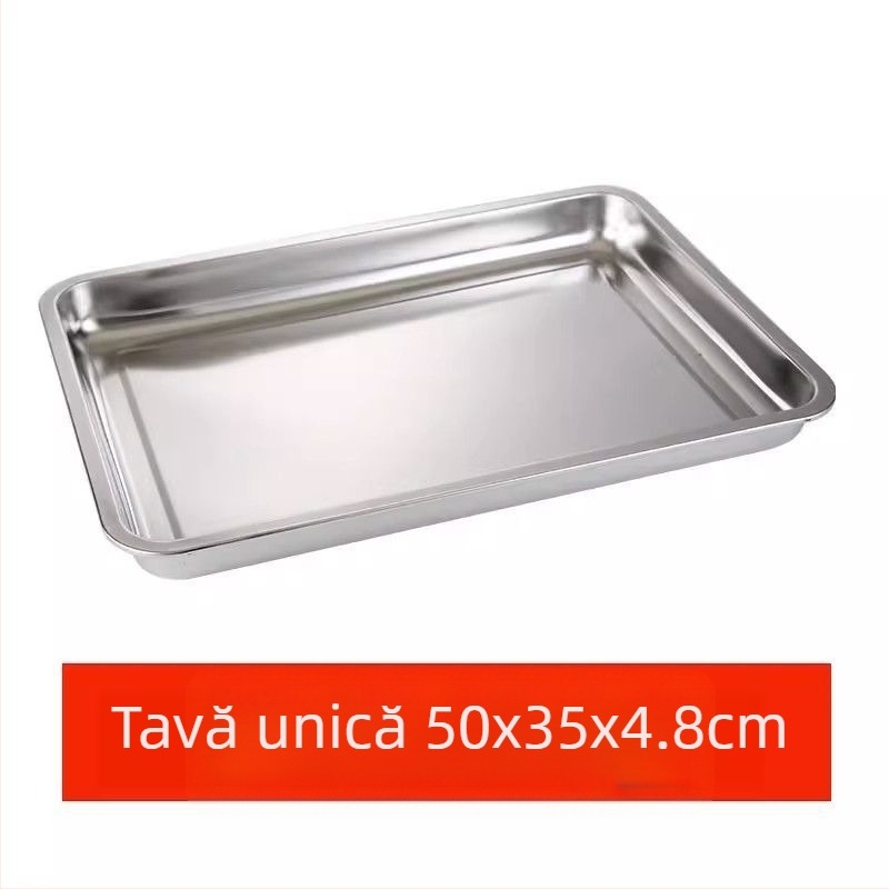 Tavă pătrată din oțel inoxidabil, pentru uz comercial, cu rack din plasă pentru controlul uleiului, tavă de filtrare apă-ulei, prezentare pentru alimente, pentru frigere și condimentare