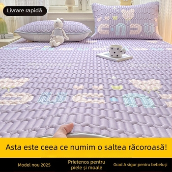 Set de 3 cearșafuri cu elastic pentru saltea, latex natural, conținut latex 90%+, țesătură imprimată