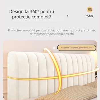 Acoperire pentru marginea patului din catifea de lapte, cu model de panglici de pâine, potrivită pentru toate anotimpurile, protecție completă împotriva loviturilor, căptușită și protecție împotriva prafului