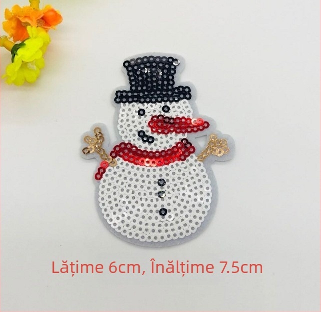 Aplicație Om de zăpadă – Broderie cu mărgele și paiete pentru decor DIY brad Crăciun (Material: Broderie cu mărgele; Domeniu de aplicație: Altele; Marcă: Altele)