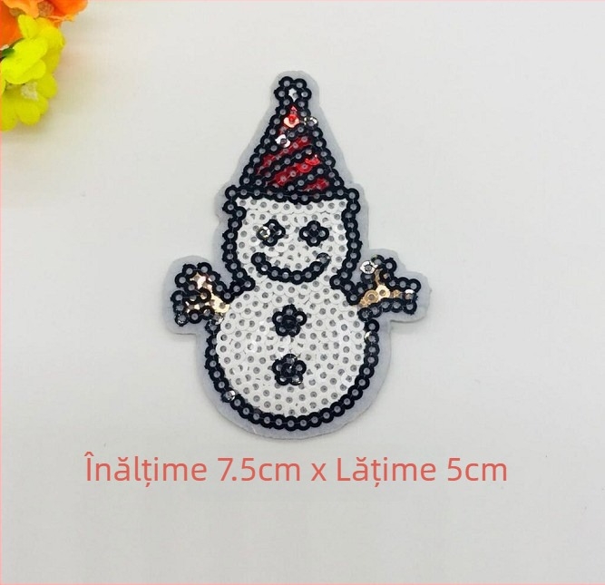 Aplicație Om de zăpadă – Broderie cu mărgele și paiete pentru decor DIY brad Crăciun (Material: Broderie cu mărgele; Domeniu de aplicație: Altele; Marcă: Altele)