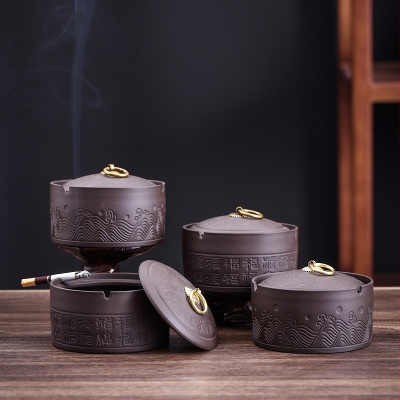 Cenușar ceramic cu capac — rezistent la vânt, decorativ, imprimare logo, posibilitate de personalizare