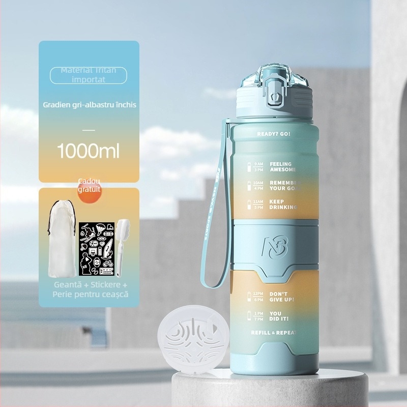 Sticlă de apă sport din Tritan, stil universal, Step firmly, pentru fitness și activități în aer liber