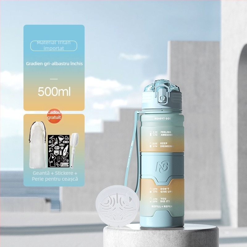 Sticlă de apă sport din Tritan, stil universal, Step firmly, pentru fitness și activități în aer liber