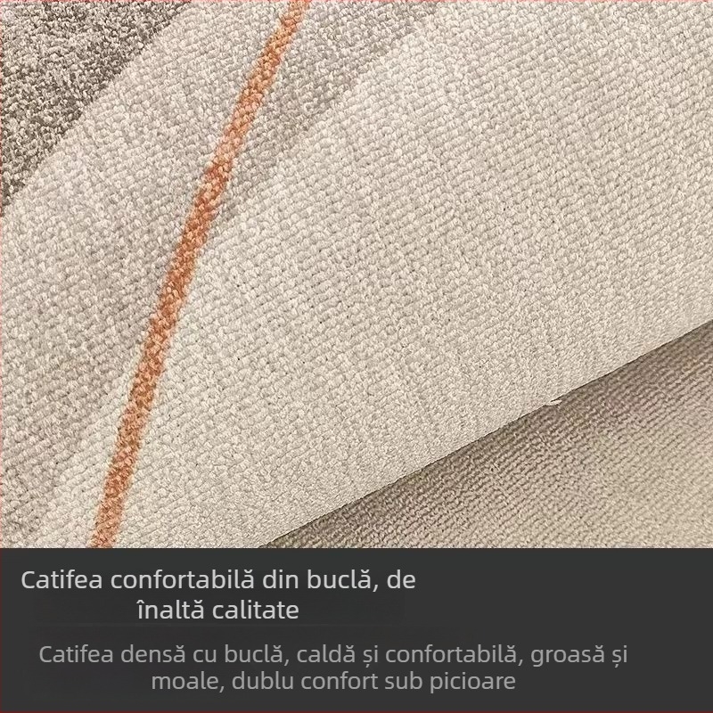 Covoraș semicircular de intrare cu imprimeu geometric, velur buclat, lavabil