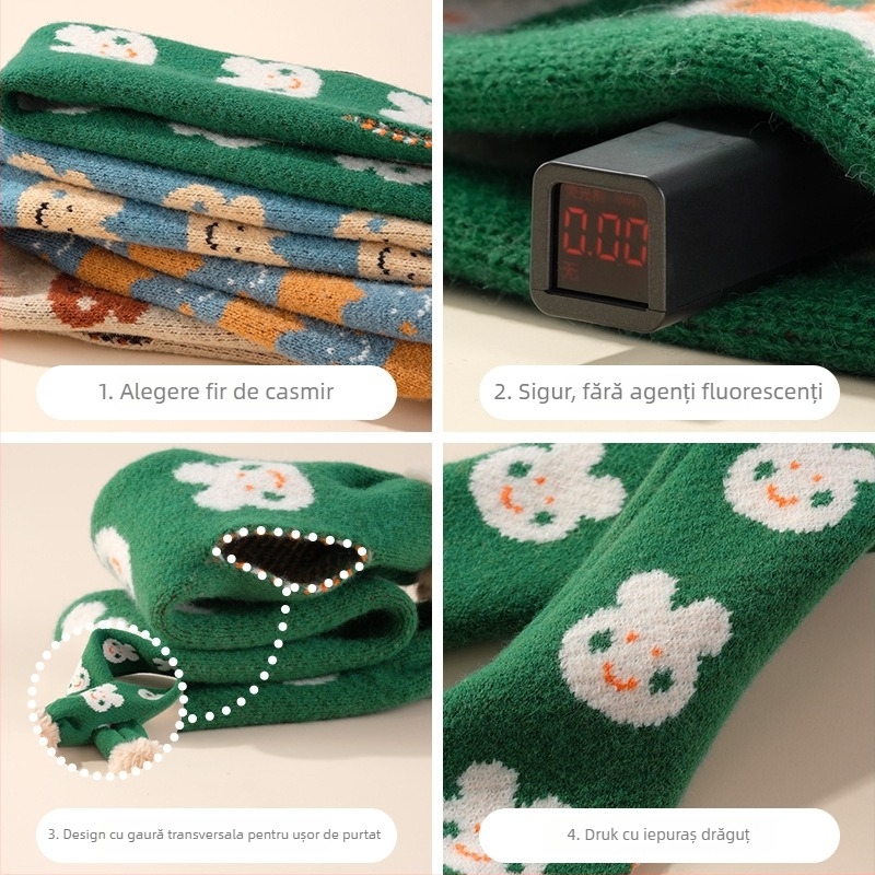 Fular din cașmir cu model iepuraș, tricotat prin warp knitting, lățime 8,5 cm, unisex, lungime medie