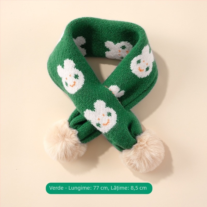 Fular din cașmir cu model iepuraș, tricotat prin warp knitting, lățime 8,5 cm, unisex, lungime medie