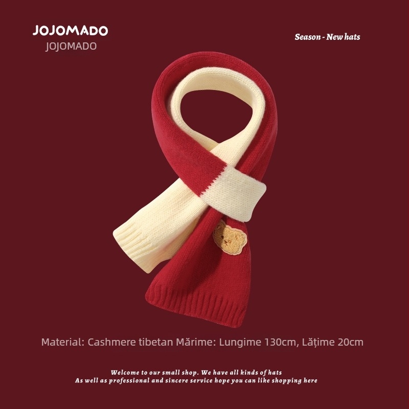 Fular din cașmir cu model iepuraș, tricotat prin warp knitting, lățime 8,5 cm, unisex, lungime medie