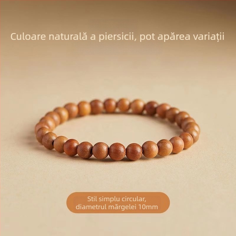 Brățară din lemn de piersic, lucrată manual, unisex, mărgele de rugăciune cu Ocrotitorul Zodiei și Zeul Bogăției al celor cinci direcții