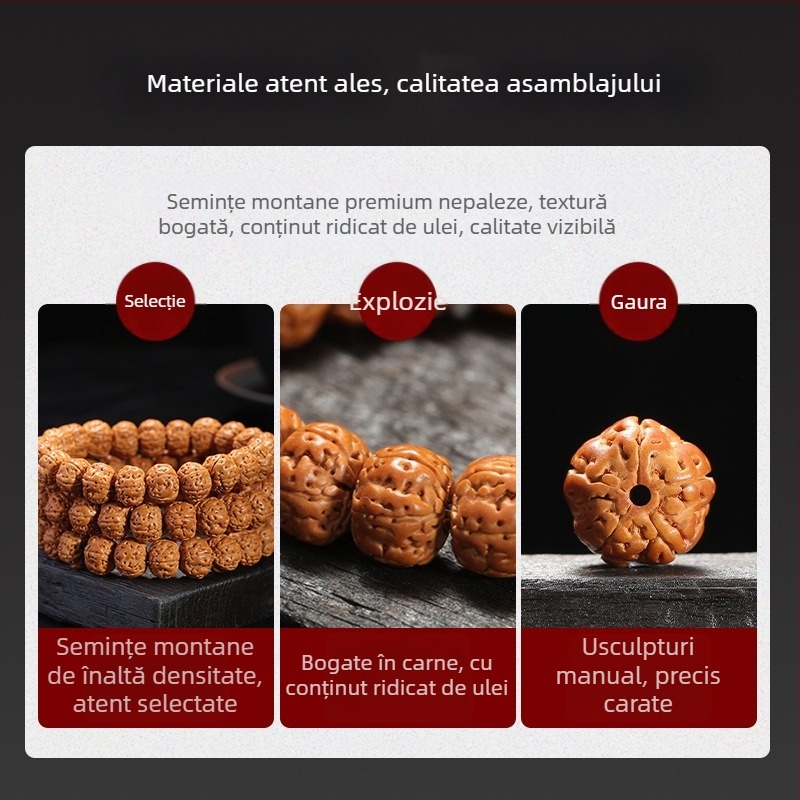 Brățară din semințe Bodhi - lucrată manual, unisex, 18 buc., origine Birmania, vara 2024