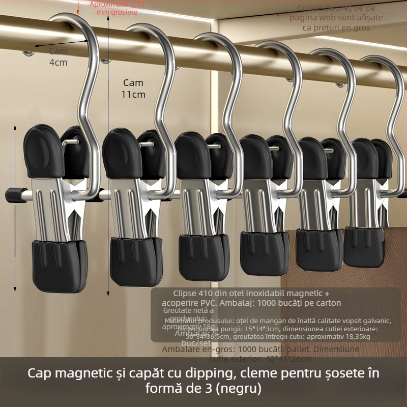 Clip de uscare din oțel inoxidabil cu cârlig, pentru pantaloni, șosete și cămăși