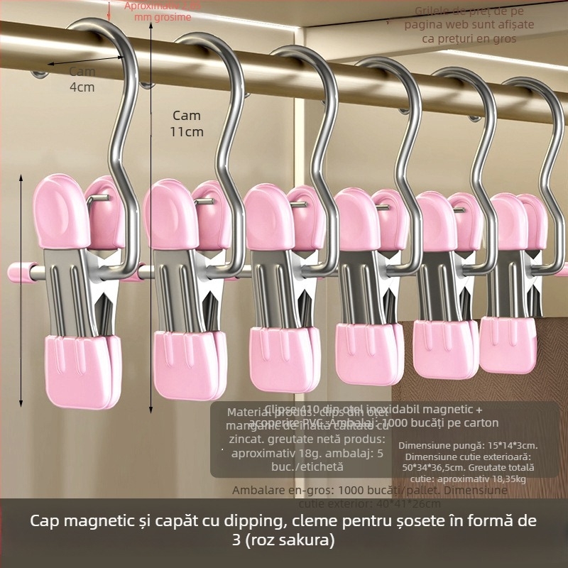Clip de uscare din oțel inoxidabil cu cârlig, pentru pantaloni, șosete și cămăși