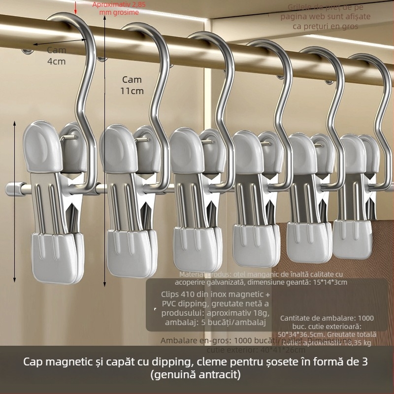 Clip de uscare din oțel inoxidabil cu cârlig, pentru pantaloni, șosete și cămăși