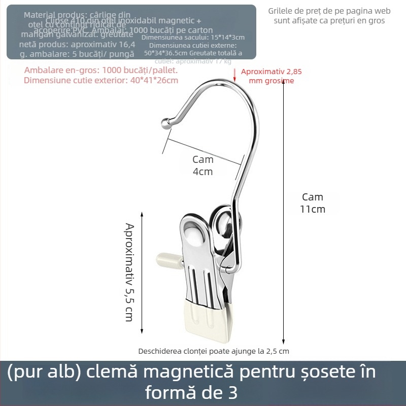 Clip de uscare din oțel inoxidabil cu cârlig, pentru pantaloni, șosete și cămăși