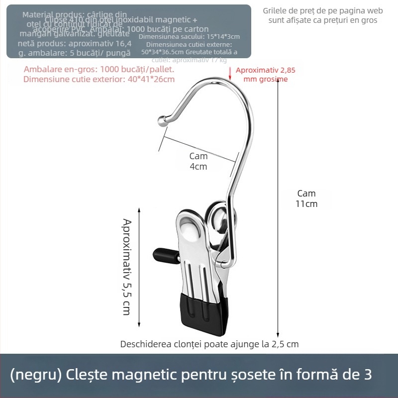 Clip de uscare din oțel inoxidabil cu cârlig, pentru pantaloni, șosete și cămăși
