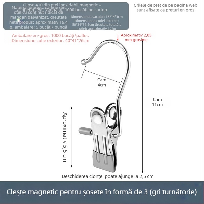 Clip de uscare din oțel inoxidabil cu cârlig, pentru pantaloni, șosete și cămăși