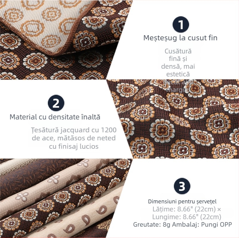 Șervețel de buzunar cu model jacquard în dungi, din fir poliester, stil lejer.