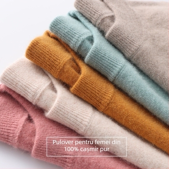 Pulover de lână pentru femei, mâneci lungi, tricot gros, lungime obișnuită