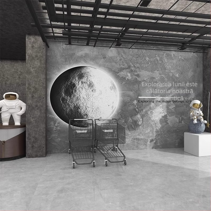 Tapet 3D relief cu suprafața lunii - stil industrial cer înstelat, rezistent la pete, fibră chimică, bază din 3 straturi