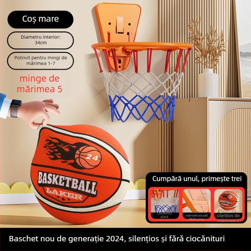 Baschet interior silențios pentru copii, cu inel și minge din spumă cu revenire înaltă