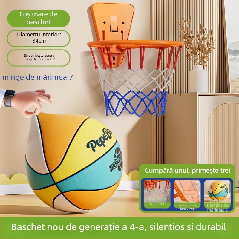 Baschet interior silențios pentru copii, cu inel și minge din spumă cu revenire înaltă