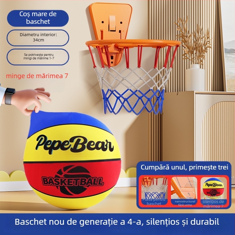 Baschet interior silențios pentru copii, cu inel și minge din spumă cu revenire înaltă