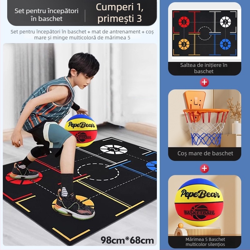 Baschet interior silențios pentru copii, cu inel și minge din spumă cu revenire înaltă