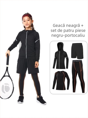 Set sport pentru copii – bodysuit pentru antrenament, uscare rapidă, respirabil, mânecă lungă, guler rotund, material din spandex cu căptușeală din mătase lapte, pentru alergare, yoga, baschet și fotbal