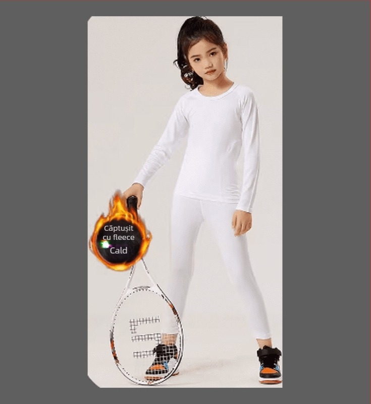 Set sport pentru copii – bodysuit pentru antrenament, uscare rapidă, respirabil, mânecă lungă, guler rotund, material din spandex cu căptușeală din mătase lapte, pentru alergare, yoga, baschet și fotbal
