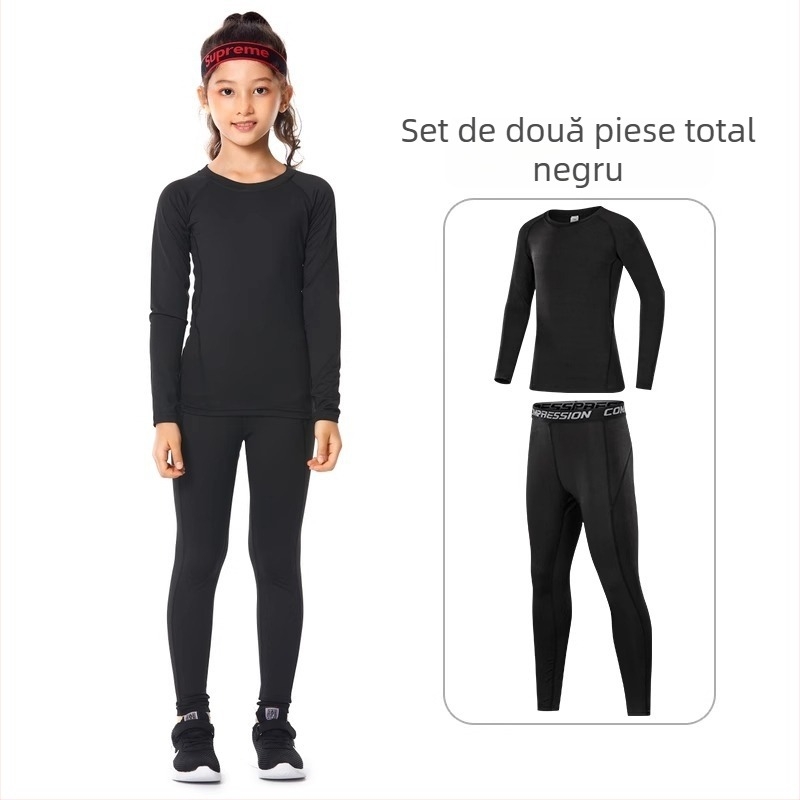Set sport pentru copii – bodysuit pentru antrenament, uscare rapidă, respirabil, mânecă lungă, guler rotund, material din spandex cu căptușeală din mătase lapte, pentru alergare, yoga, baschet și fotbal