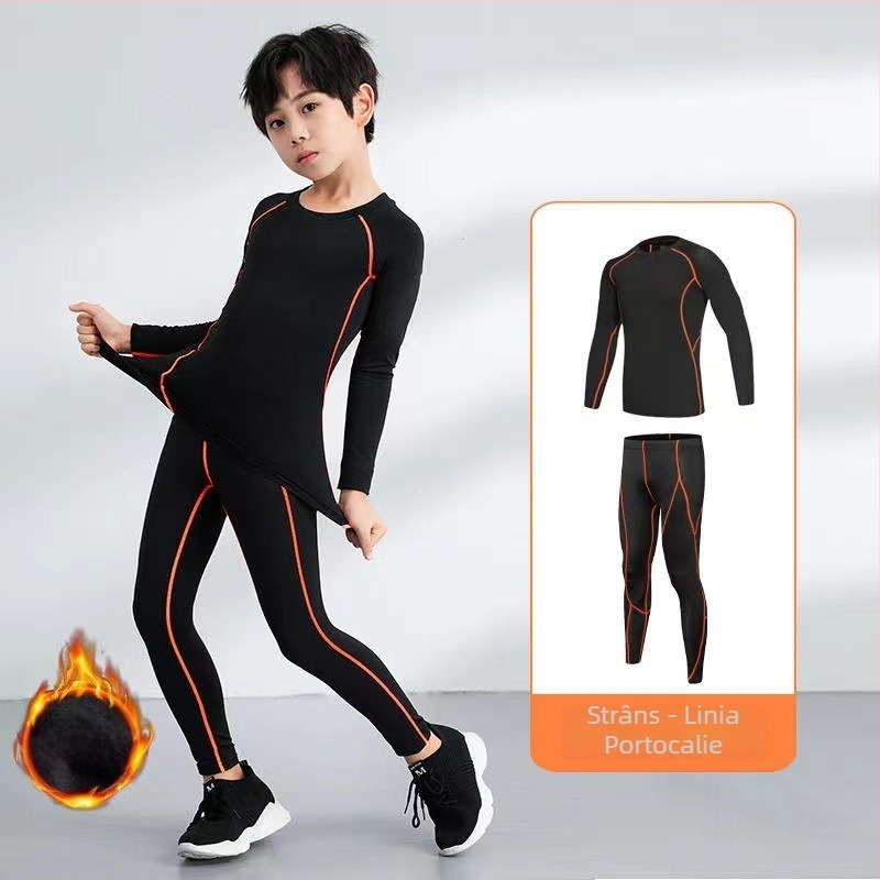 Set sport pentru copii – bodysuit pentru antrenament, uscare rapidă, respirabil, mânecă lungă, guler rotund, material din spandex cu căptușeală din mătase lapte, pentru alergare, yoga, baschet și fotbal