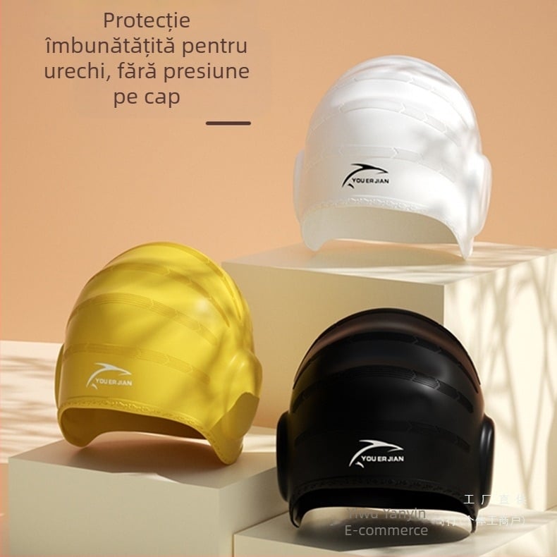 Șapcă de înot din silicon, croială lejeră, unisex adulți, potrivită pentru păr lung, protecția urechilor