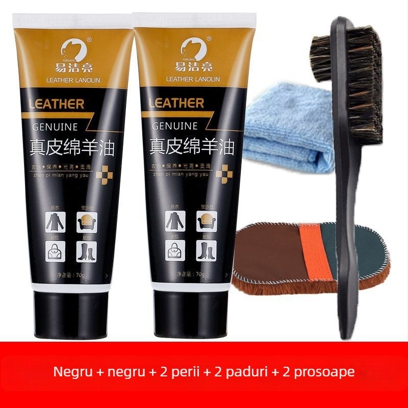 Set de lustruire pentru pantofi din piele – Ceară solidă, Ulei de întreținere și Set pensule de curățare