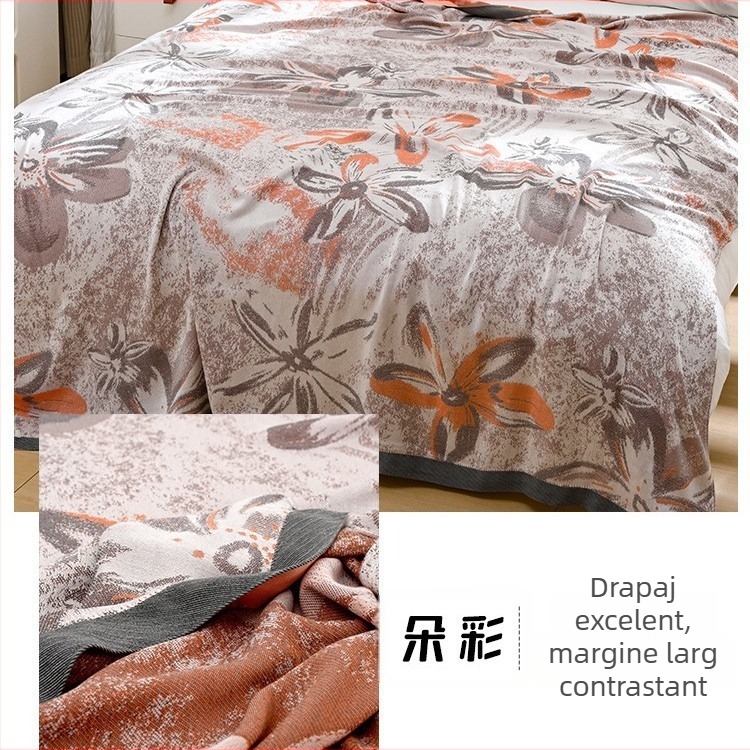 Copertă din fibre de bambus – senzație răcoroasă Ice Silk, Toate sezoanele, Model cu plante înflorate, Stil modern minimalist, Greutate 800-999 g