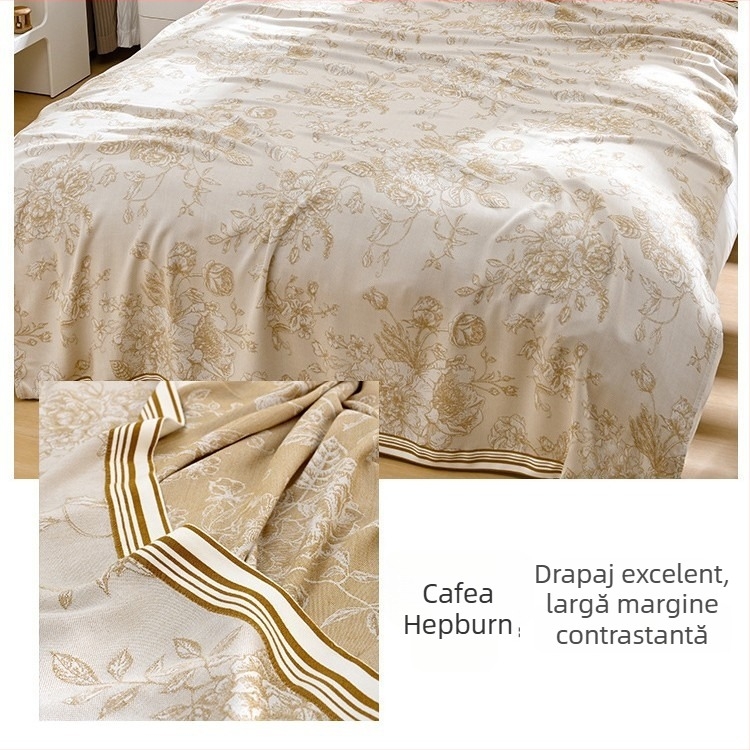 Copertă din fibre de bambus – senzație răcoroasă Ice Silk, Toate sezoanele, Model cu plante înflorate, Stil modern minimalist, Greutate 800-999 g