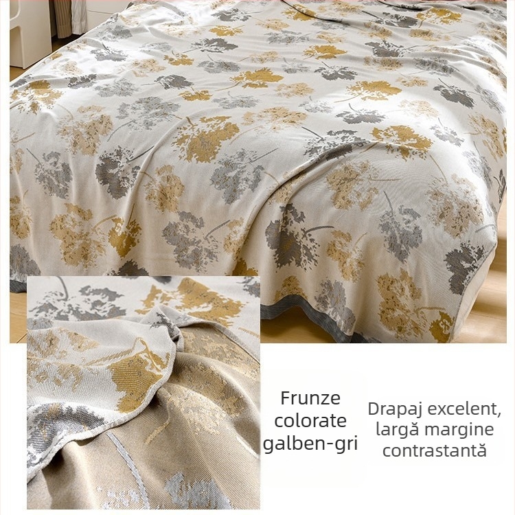 Copertă din fibre de bambus – senzație răcoroasă Ice Silk, Toate sezoanele, Model cu plante înflorate, Stil modern minimalist, Greutate 800-999 g