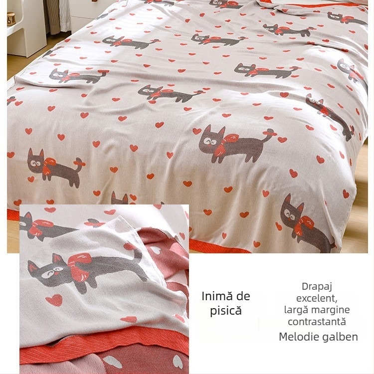 Copertă din fibre de bambus – senzație răcoroasă Ice Silk, Toate sezoanele, Model cu plante înflorate, Stil modern minimalist, Greutate 800-999 g