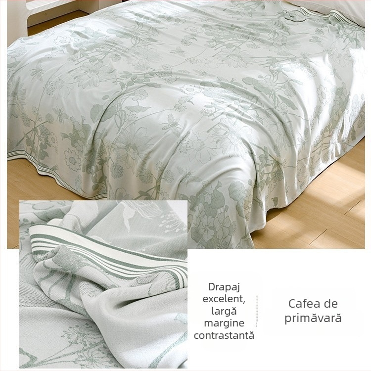Copertă din fibre de bambus – senzație răcoroasă Ice Silk, Toate sezoanele, Model cu plante înflorate, Stil modern minimalist, Greutate 800-999 g
