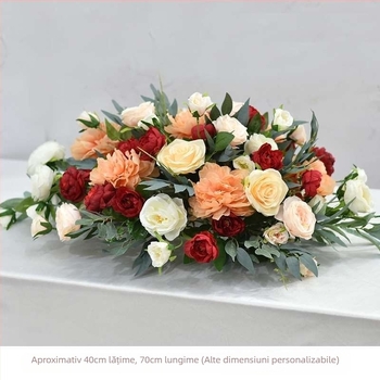 Aranjament floral de masă din mătase – imprimeu margaretă, tehnică flocking, pentru nunți